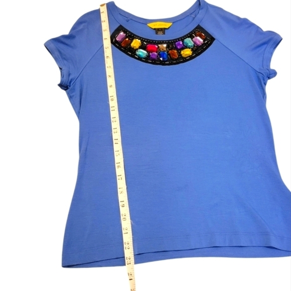 St. JOHN Yellow Label Jewel Gem Bedazzle Embellished Short Sleeve Viscose Small - Picture 5 of 7